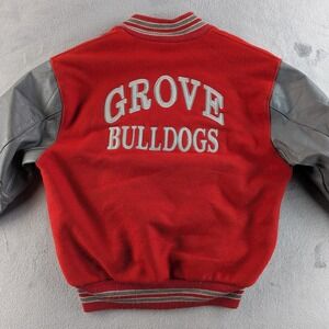 Vintage Grove Bulldogs Jacket‎ Mens XL Red Gray Varsity Letterman DeLONG USA